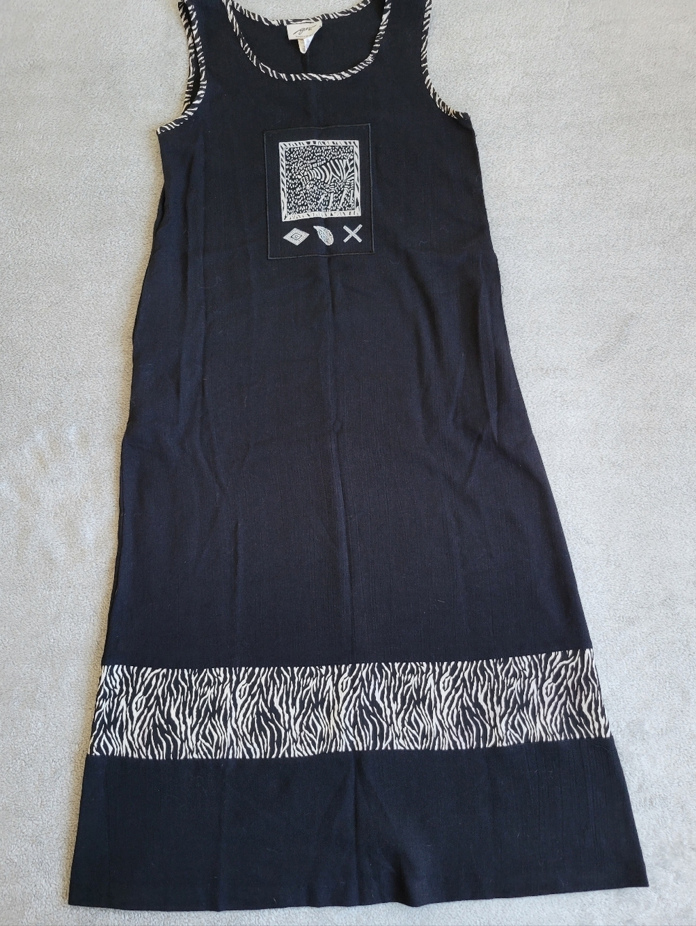 Black Maxi Dress with Zebra-Print Trim